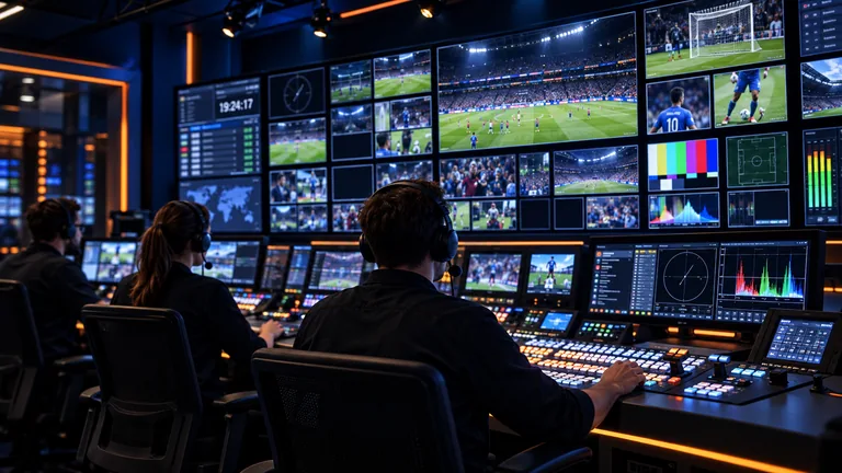 Media operations team working in a live broadcast control room.